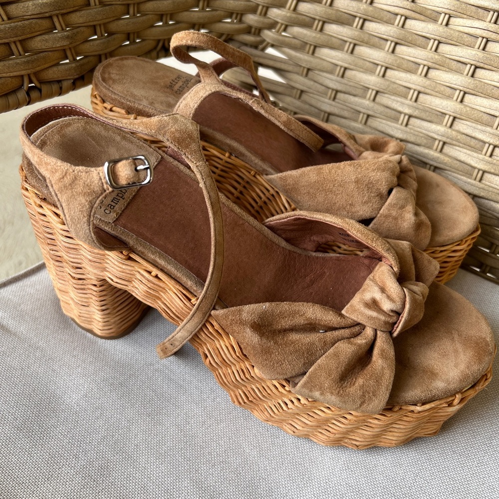 Jeffrey Campbell Tea Party tan Suede Open Toe Block Ankle Strap Platform Sandal - Picture 5 of 13